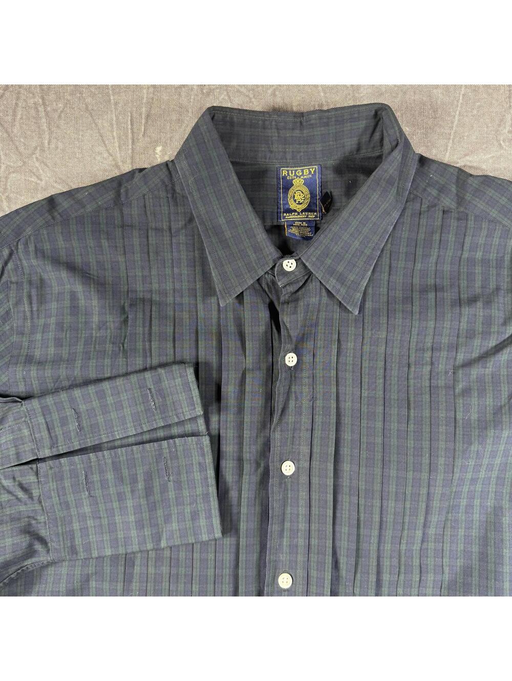 Ralph Lauren Shirt Men's 17 1/2 Navy Rugby Button Up Vintage